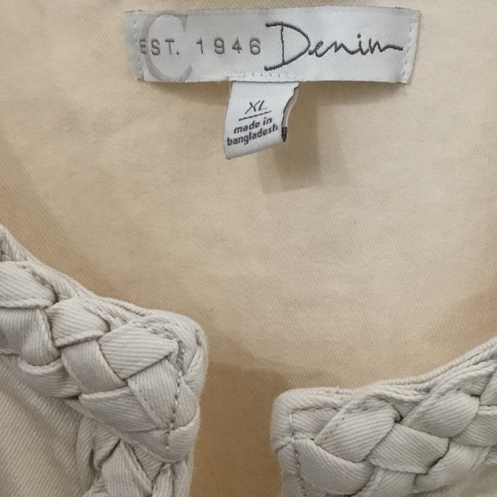 Women's Light Beige Braided-Trim Jean Jacket